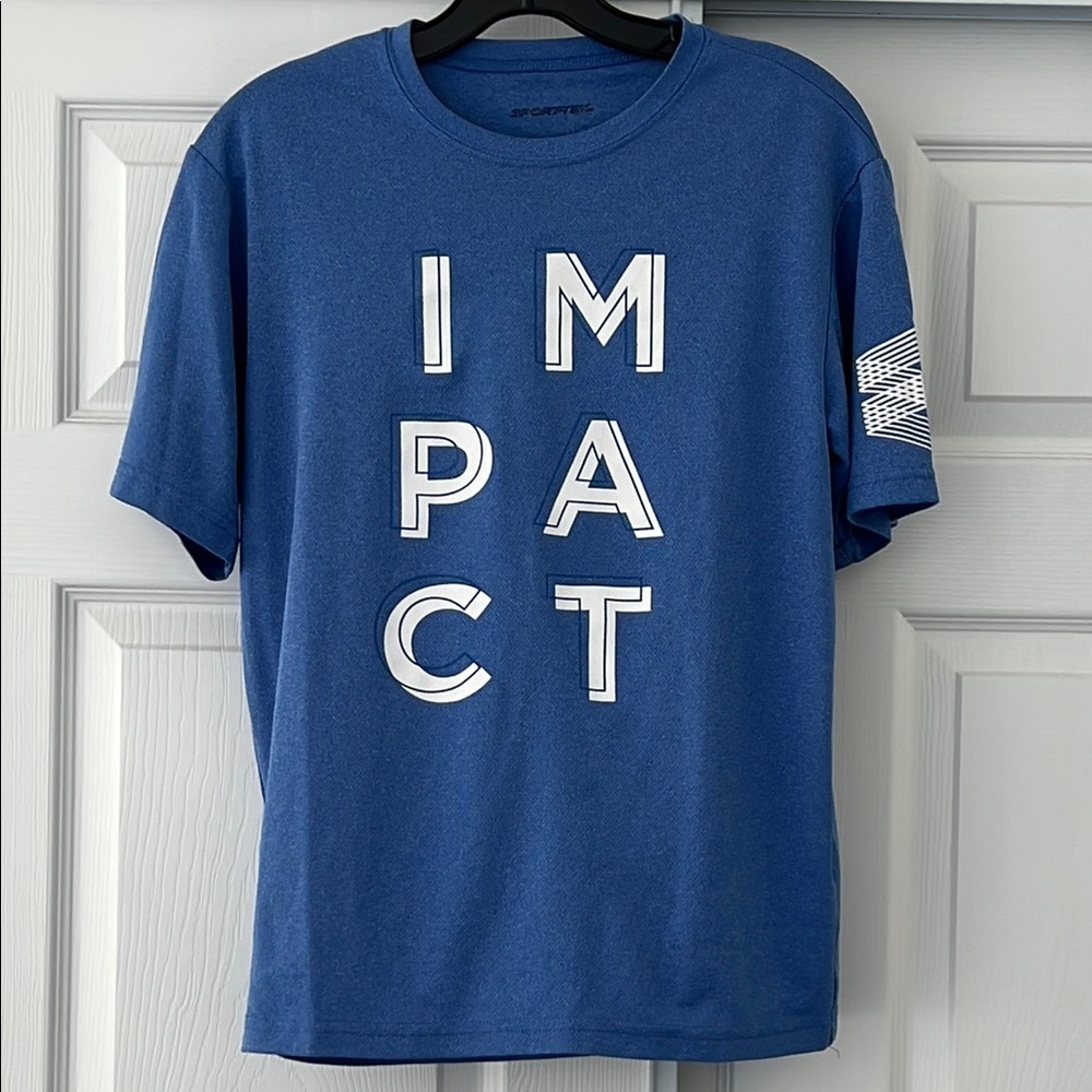 Blue Graphic T-Shirt with 'IMPACT' Design